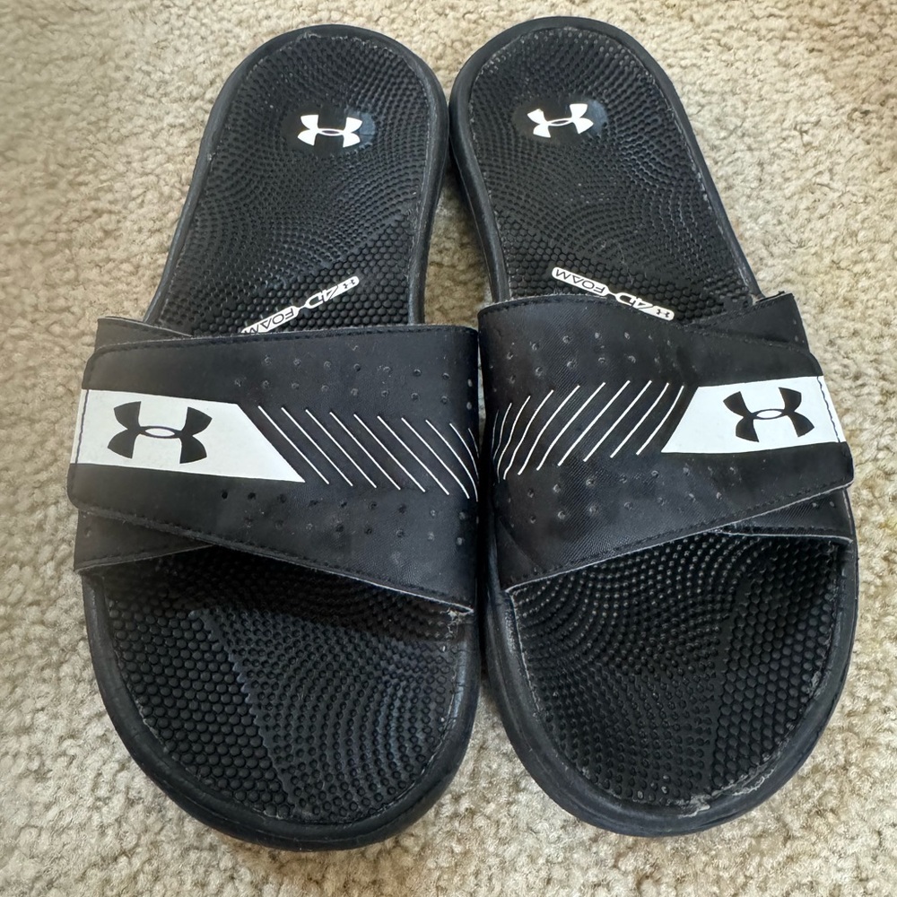Under Armour Black and White Slide Sandals